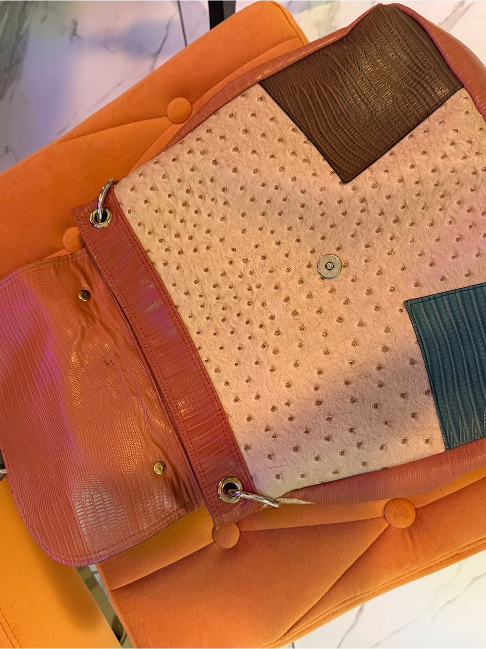 Multi-Color Textured Leather Backpack - Tan, Cream & Green - Picture 7 of 7
